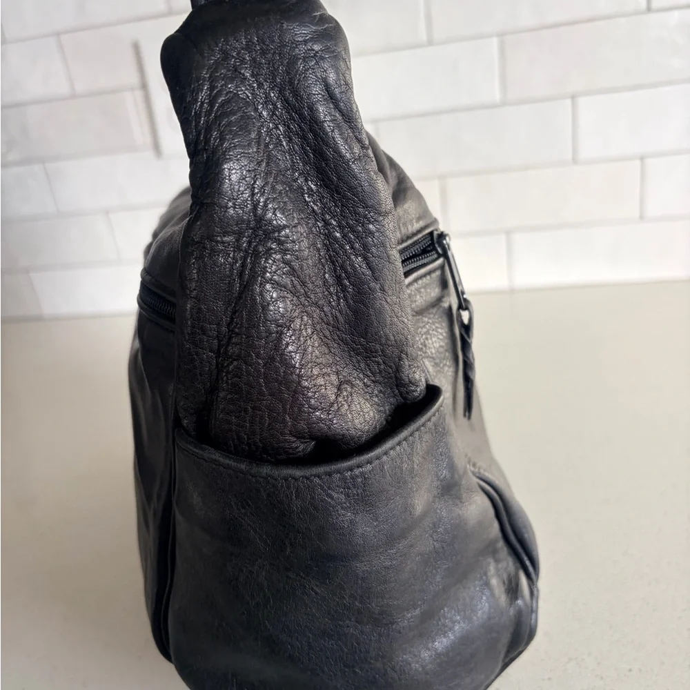 Vtg Autumn Forest Leathers By Impulse Hand Made Leather Black hobo bag Purse EUC